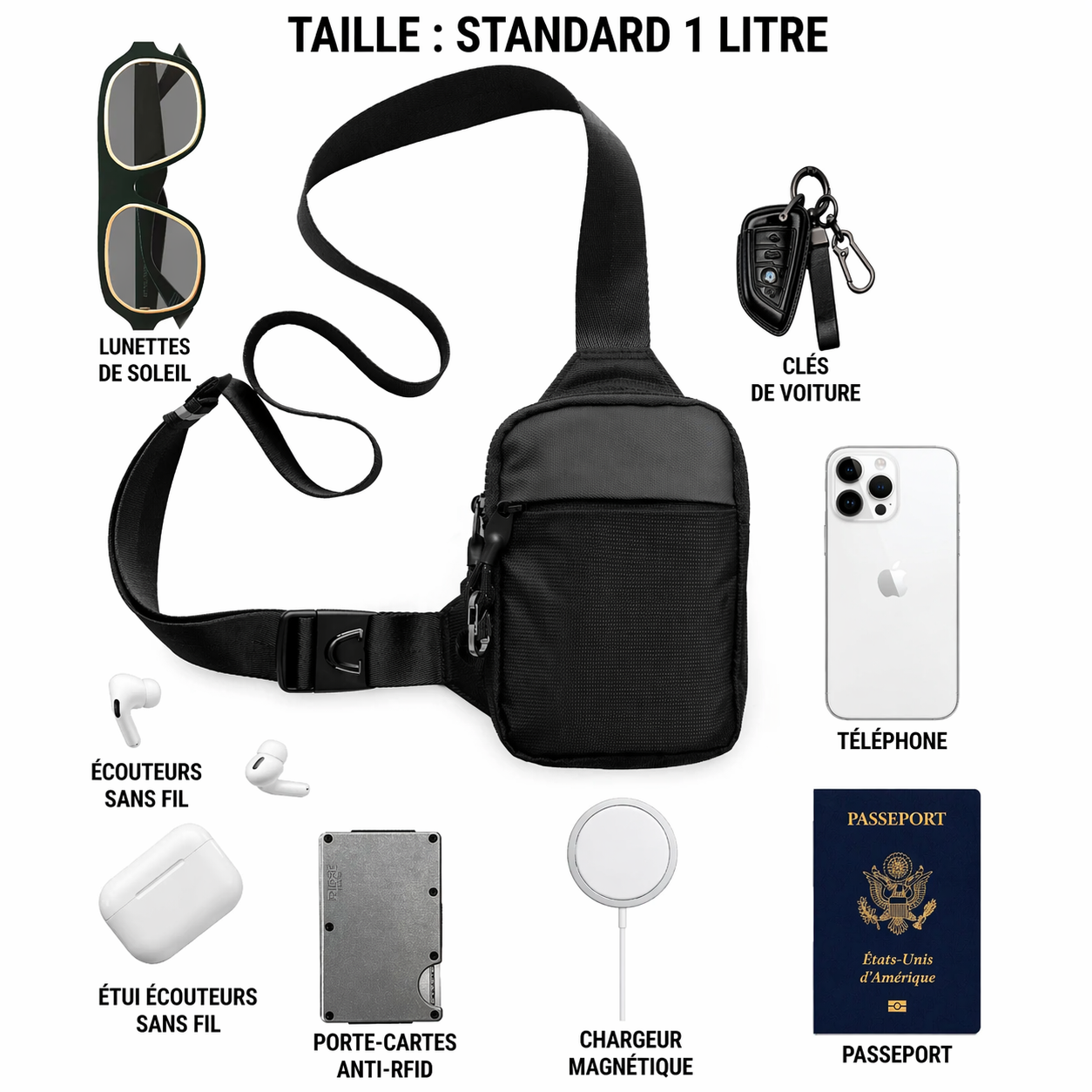 Sac bandoulière multi-fonctions 4 en 1