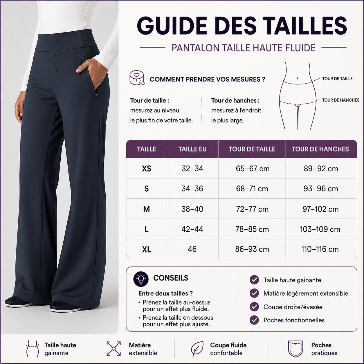 Pantalon de travail taille haute